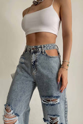 Jean déchiré style rétro street straight, pantalon balai tendance